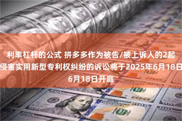 利率杠杆的公式 拼多多作为被告/被上诉人的2起涉及侵害实用新型专利权纠纷的诉讼将于2025年6月18日开庭